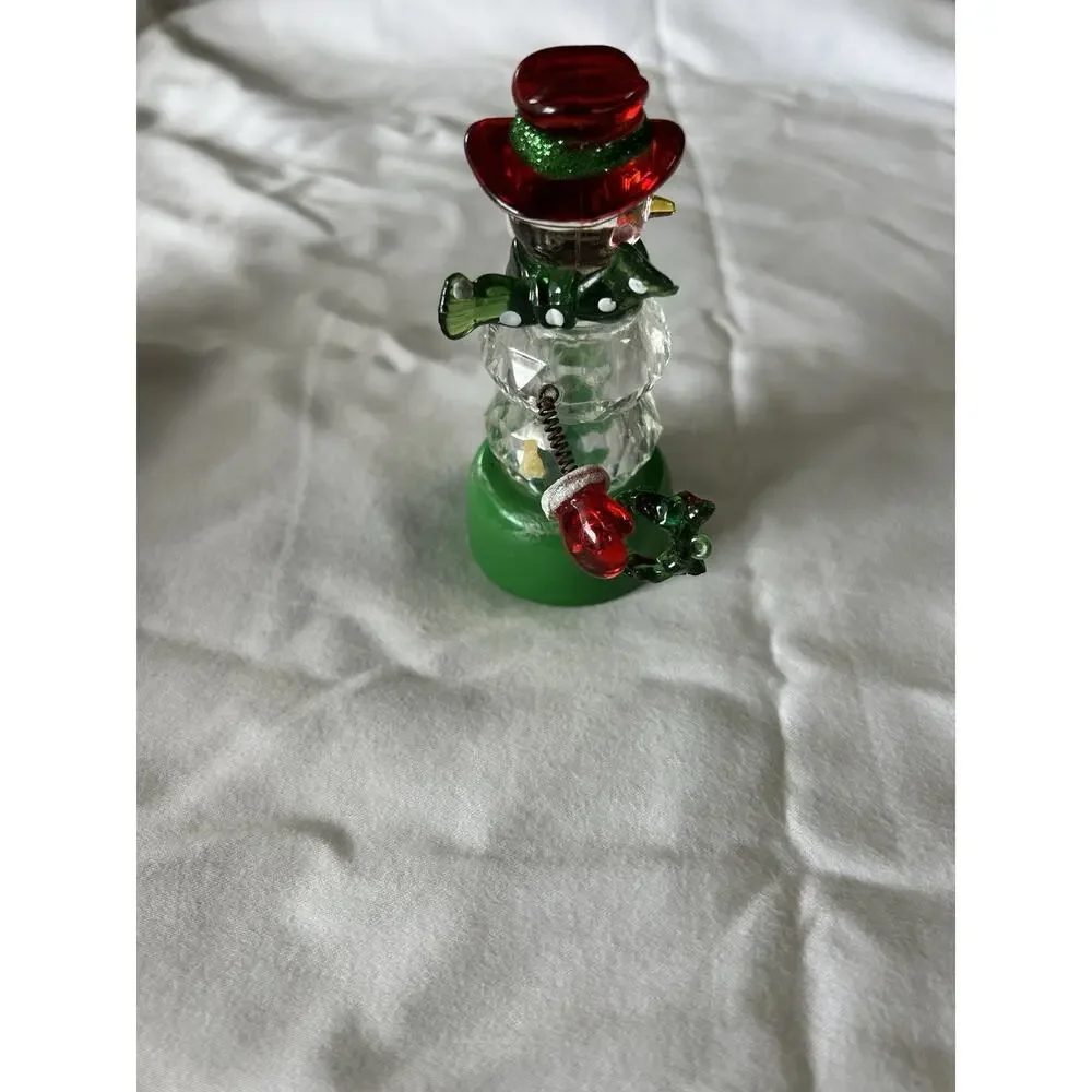 Snowman Ornament Coil Metal Movable Arms Legs - Acrylic - lights - not tested